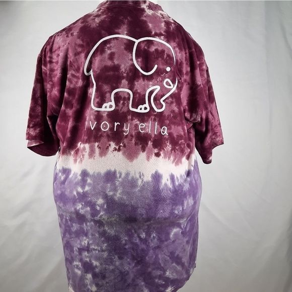 Ivory Ella tie dye cotton Save the Elephants purple white size L short sleeve - Picture 2 of 11